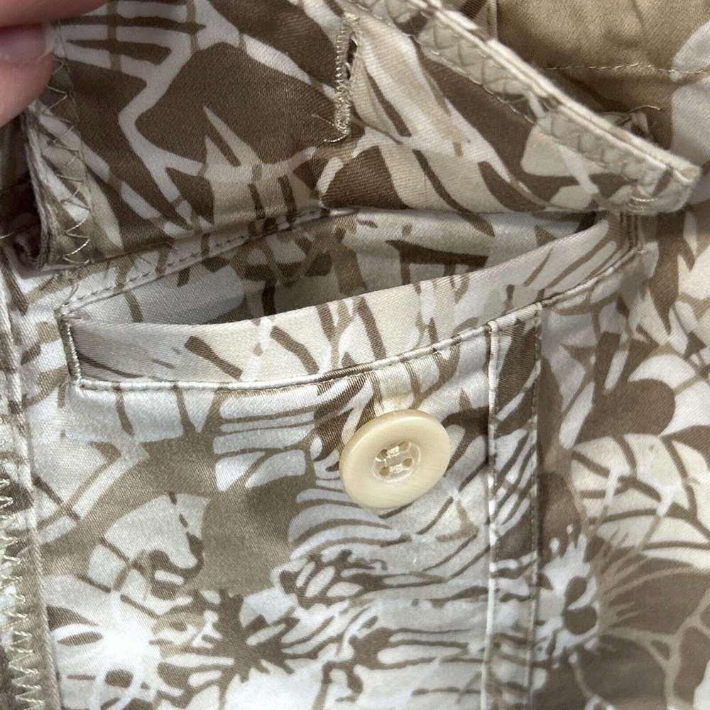 Chicos Cotton Blend Jacket Womens Large Tan And White Leaf Print Resort Wear - Picture 5 of 9